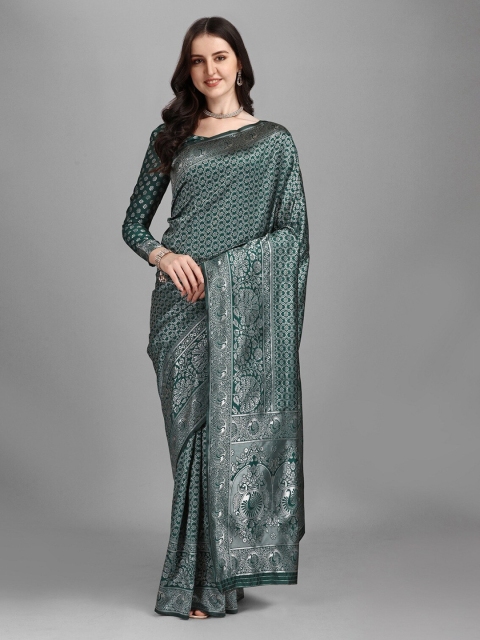 

Fashionuma Beige Ethnic Motifs Printed Jacquard Saree, Green