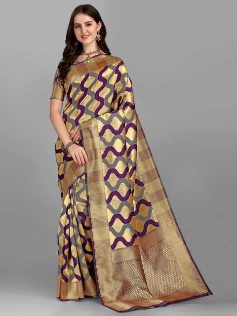 

Fashionuma Women Beige Geometric Printed Zari Silk Blend Saree