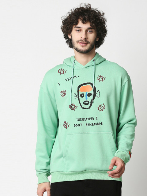 

Blamblack Men Green Printed Hooded Sweatshirt