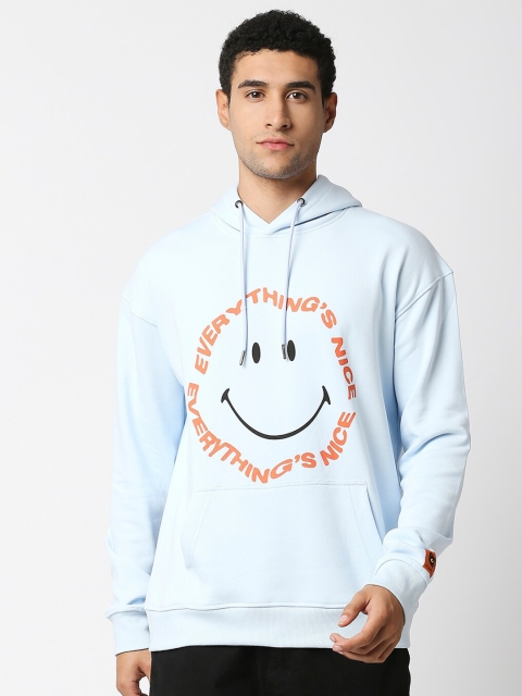 

Blamblack Men Blue Printed Hooded Sweatshirt