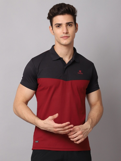 

Gallus Men Maroon & Black Colourblocked Polo Collar Slim Fit T-shirt