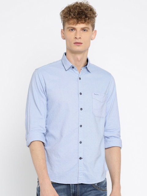 

Pepe Jeans Men Blue Regular Fit Self-Design Casual Shirt