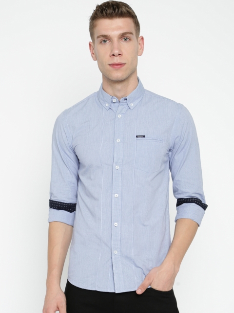

Pepe Jeans Men Navy Blue & Off-White Slim Fit Checked Casual Shirt