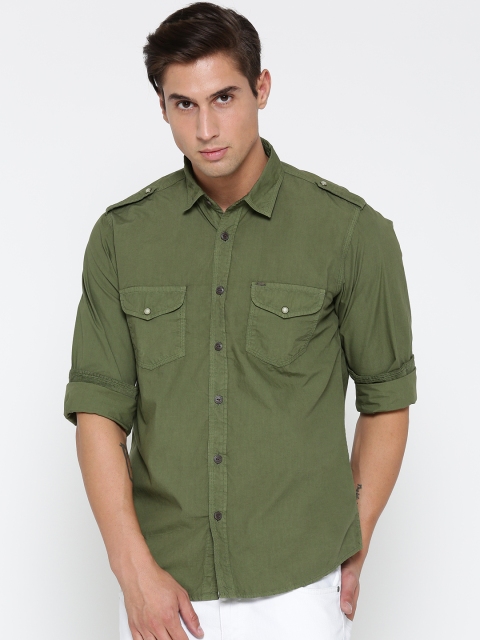 

Pepe Jeans Men Olive Green Solid Casual Shirt