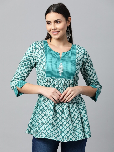 

KAMI KUBI Teal Blue Ethnic Printed Tunic