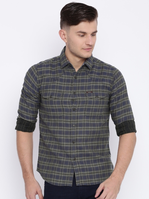 

Pepe Jeans Men Navy Blue & Grey Regular Fit Self-Design Casual Shirt