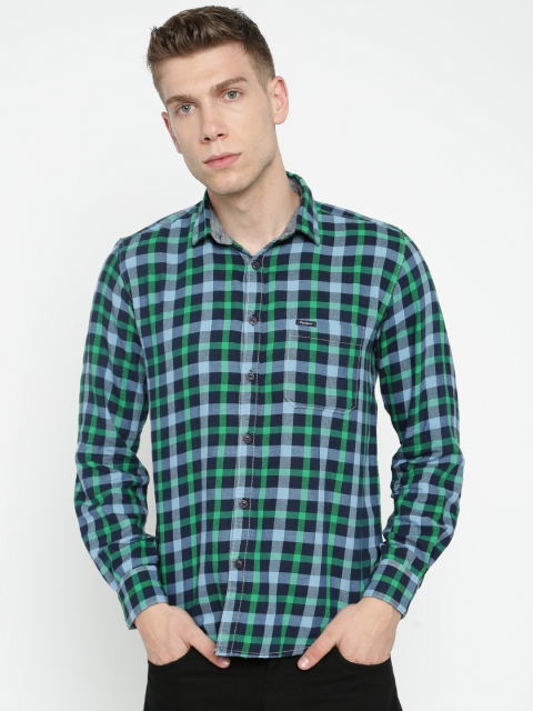 

Pepe Jeans Men Navy Blue & Green Semi Regular Fit Checked Casual Shirt