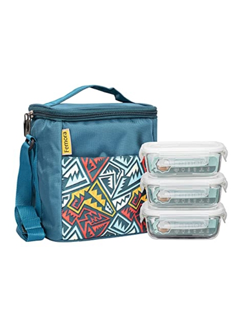 

Femora Adults Set Of 3 Blue & Transparent Solid Lunch Box With Carry Bag