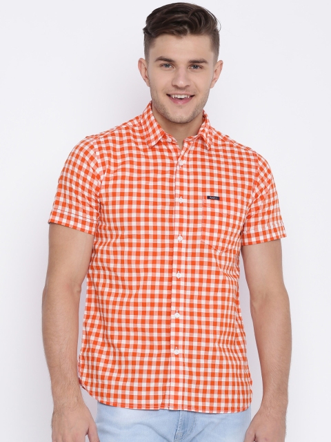 

Pepe Jeans Men Orange & White Semi Regular Fit Checked Casual Shirt