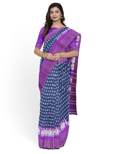 

KALINI Women's Grey Art Silk Kalamkari Printed Saree With Blouse