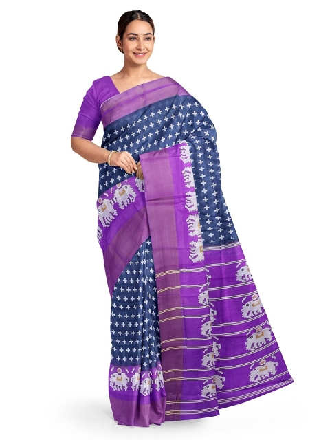 

Florence Purple Kalamkari Print Silk Blend Bhagalpuri Saree