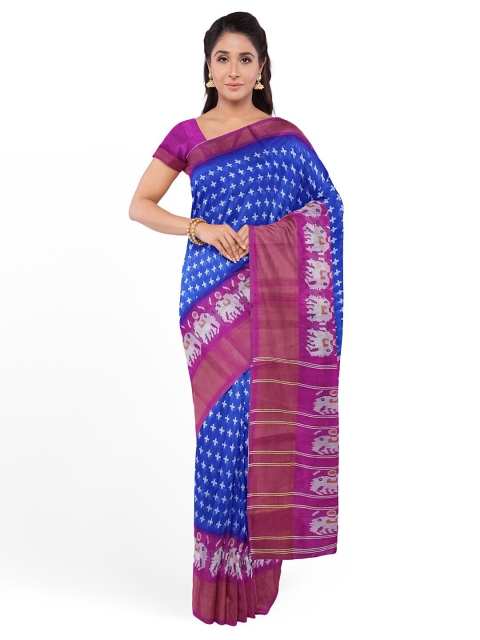 

Florence Blue & Purple Kalamkari Bhagalpuri Saree