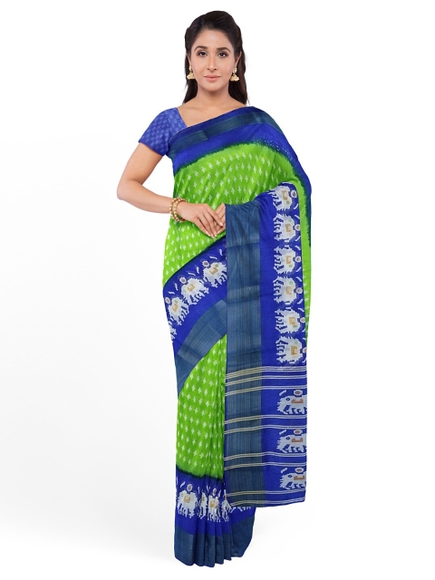

Florence Women Green & Blue Kalamkari Silk Blend Bhagalpuri Saree
