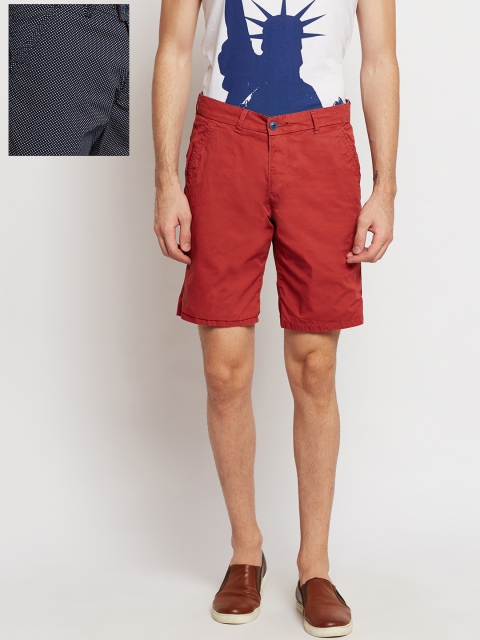 

Pepe Jeans Men Rust Red & Navy Regular Fit Reversible Chino Shorts