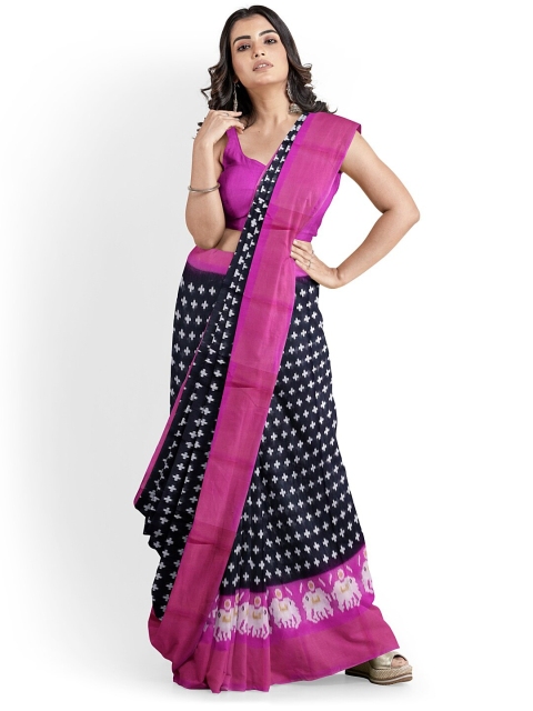 

KALINI Black & Magenta Silk Blend Bhagalpuri Saree