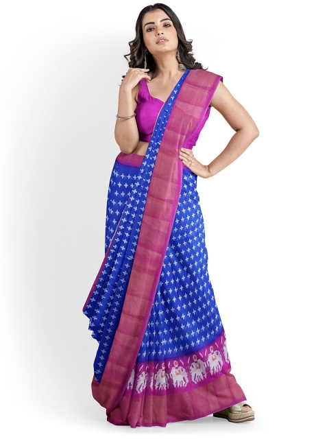 

KALINI Blue & Magenta Kalamkari Silk Blend Ready to Wear Bhagalpuri Saree