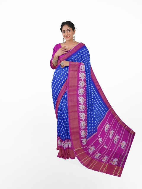 

Florence Blue & Purple Kalamkari Silk Blend Bhagalpuri Saree