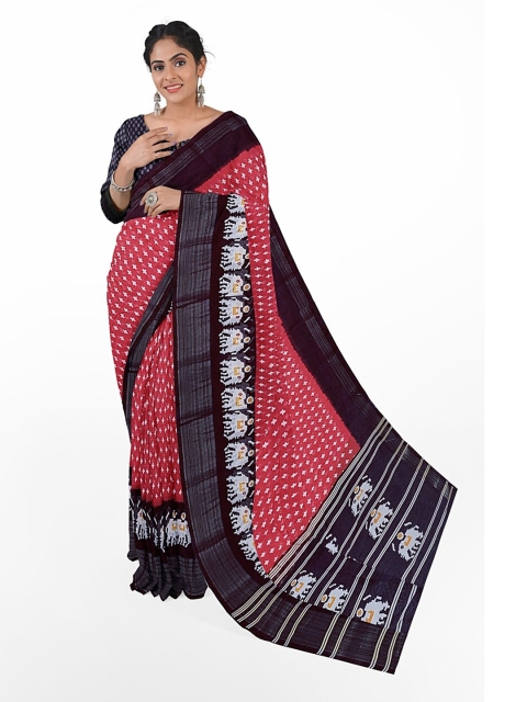 

Florence Peach-Coloured & Red Kalamkari Silk Blend Bhagalpuri Saree