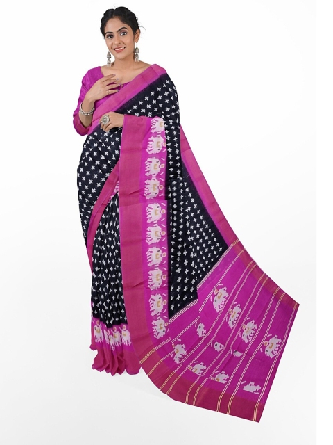 

KALINI Black & Pink Silk Blend Bhagalpuri Saree