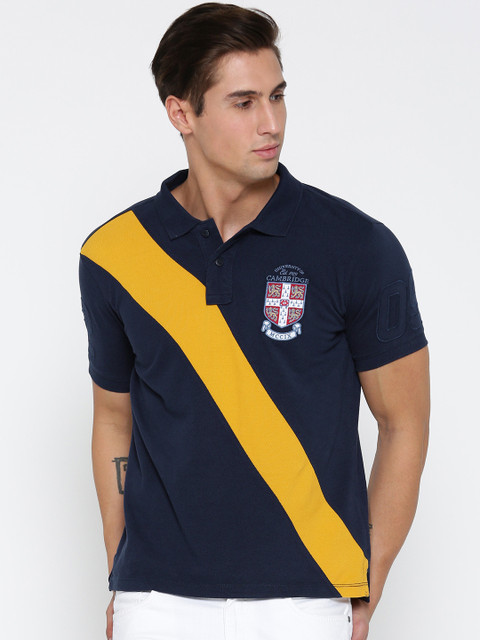 

Pepe Jeans Men Navy Colourblocked Polo Collar T-shirt, Navy blue