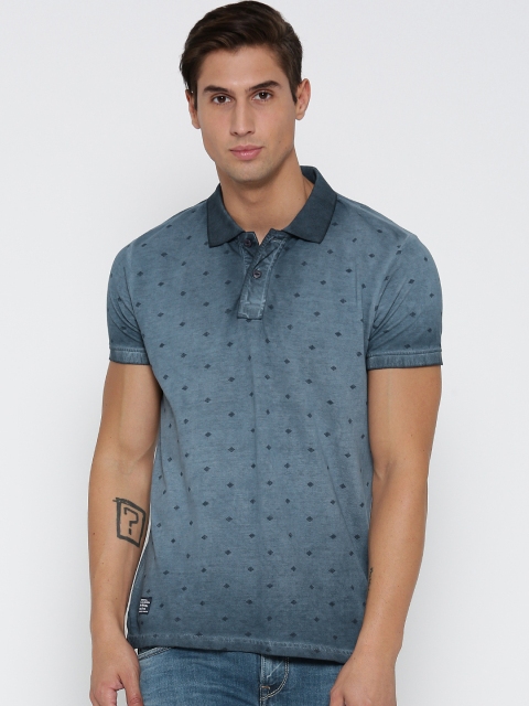

Pepe Jeans Men Blue Printed Polo Collar T-shirt