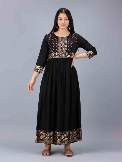 

KALINI Black Ethnic Motifs Printed Maxi Ethnic Dress