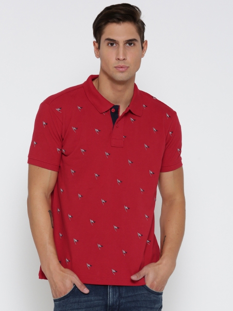 

Pepe Jeans Men Red Self-Design Polo Collar T-shirt