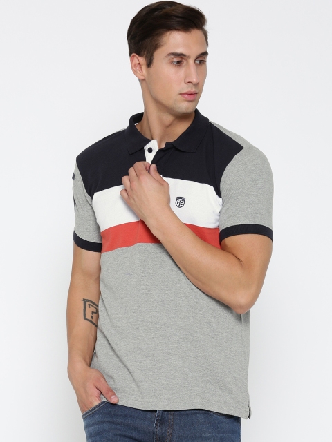 

Pepe Jeans Men Grey Melange Striped Polo Collar T-shirt
