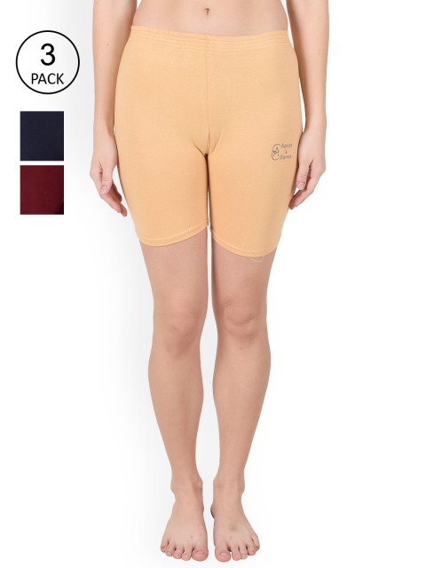 

Apraa & Parma Women Pack of 3 Slim Fit Cycling Sports Shorts, Beige