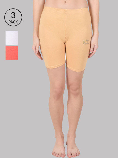 

Apraa & Parma Women Beige Pack Of 3 Slim Fit Cycling Sports Shorts
