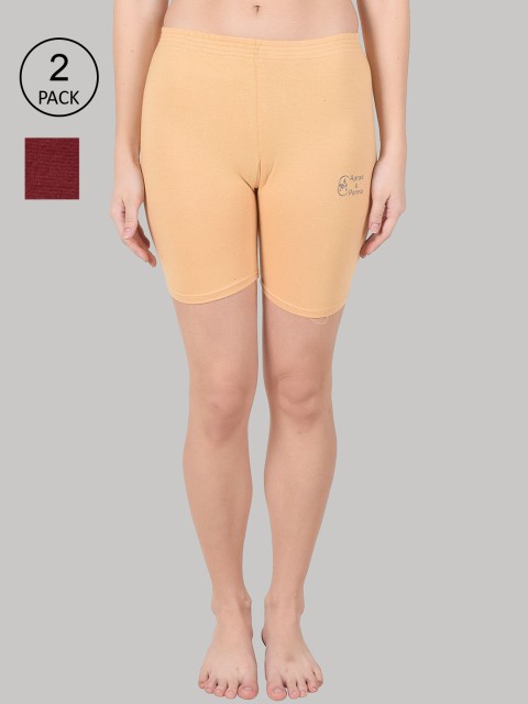 

Apraa & Parma Women Beige Pack Of 2 Slim Fit Cycling Sports Shorts