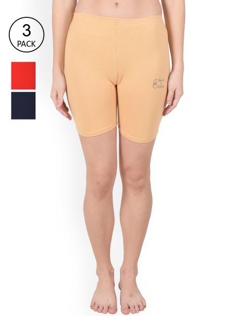 

Apraa & Parma Women Pack Of 3 Slim Fit Cycling Sports Shorts, Beige