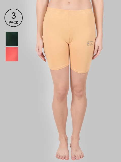 

Apraa & Parma Pack of 3 Women Multi Slim Fit Cycling Sports Shorts, Beige