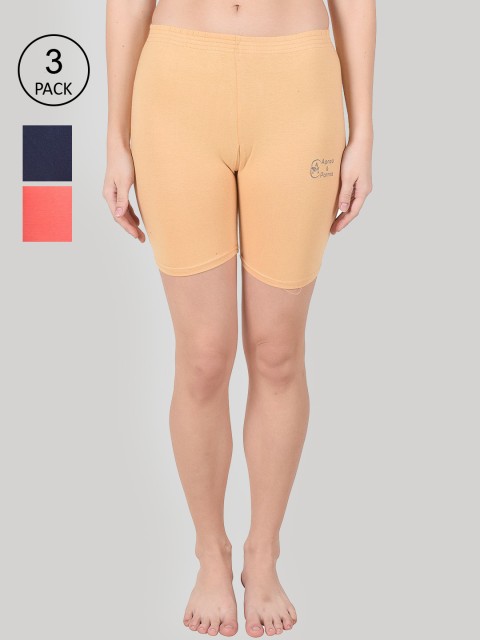 

Apraa & Parma Women Pack Of 3 Slim Fit Cycling Sports Shorts, Beige