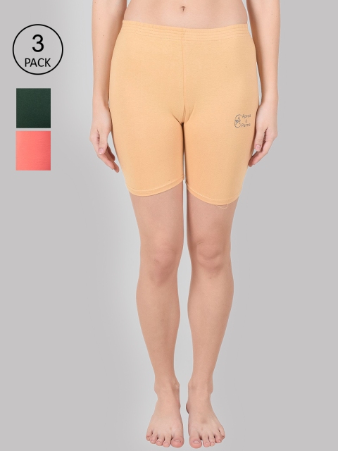 

Apraa & Parma Women Beige & Peach Set Of 3 Slim Fit Cycling Sports Shorts