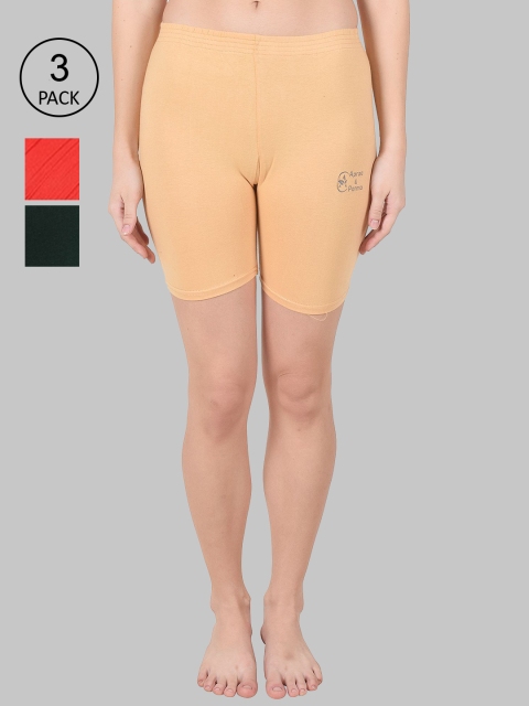 

Apraa & Parma Women Pack of 3 Beige & Red Slim Fit Cycling Sports Shorts