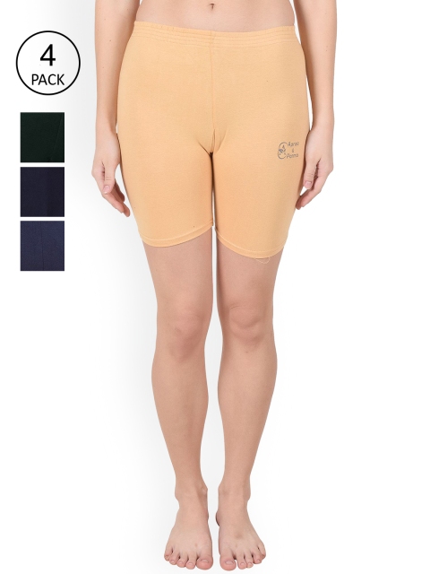 Apraa & Parma Women Pack of 4 Beige & Navy Blue Slim Fit Cycling Sports Shorts