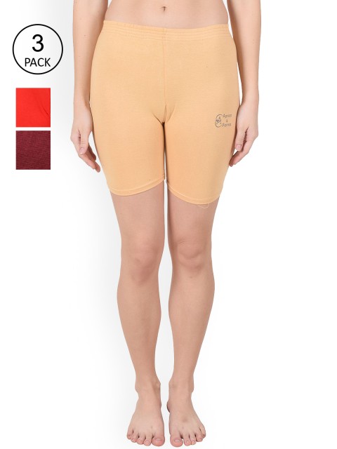 

Apraa & Parma Women Pack of 3 Slim Fit Cycling Sports Shorts, Beige