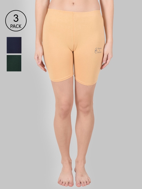 

Apraa & Parma Women Pack Of 3 Slim Fit Cycling Sports Shorts, Beige