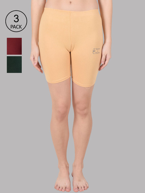 

Apraa & Parma Women Pack Of 3 Slim Fit Cycling Sports Shorts, Beige