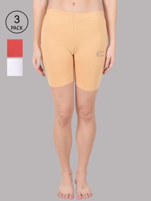 

Apraa & Parma Women Pack of 3 Beige & White Slim Fit Pure Cotton Cycling Sports Shorts