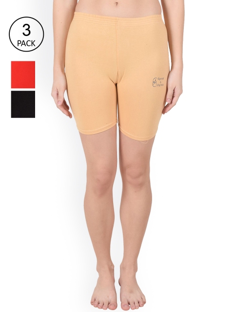 

Apraa & Parma Women Beige Pack of 3 Slim Fit Cycling Sports Shorts