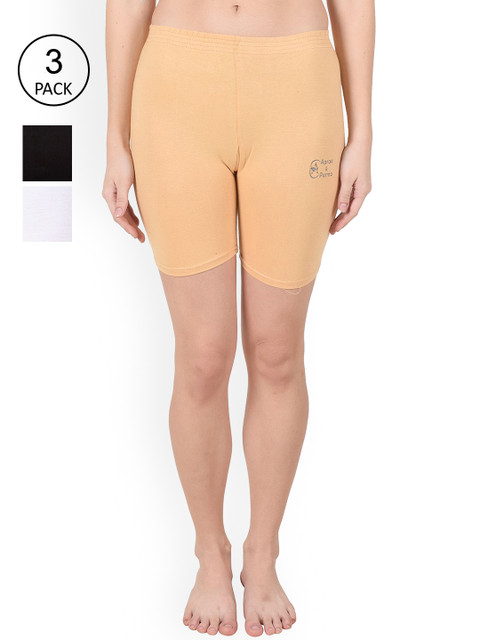 

Apraa & Parma Women Beige Pack of 3 Slim Fit Cycling Sports Shorts