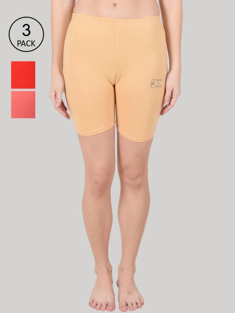 

Apraa & Parma Pack Of 3 Women Beige Slim Fit Cycling Sports Shorts