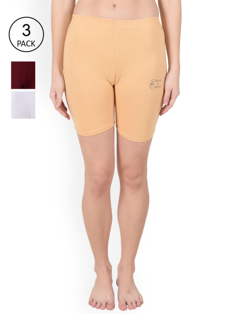 

Apraa & Parma Pack Of 3 Women Slim Fit Cycling Sports Shorts, Beige