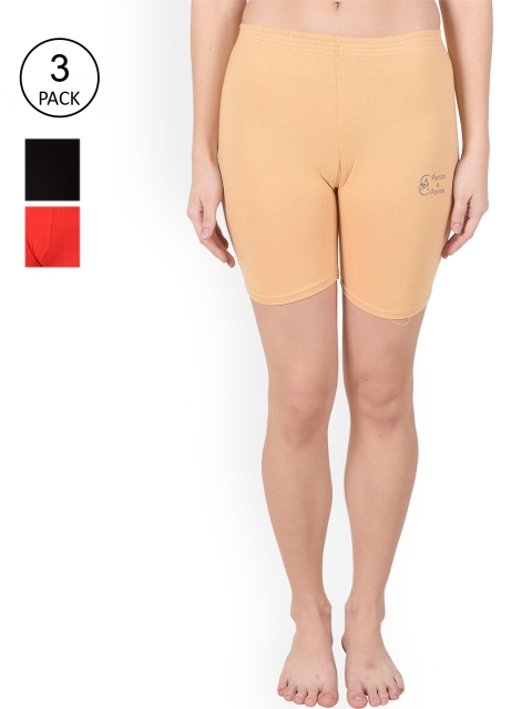 

Apraa & Parma Pack Of 3 Women Slim Fit Cycling Sports Shorts, Beige