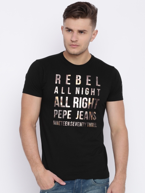 

Pepe Jeans Men Black Printed Round Neck T-shirt