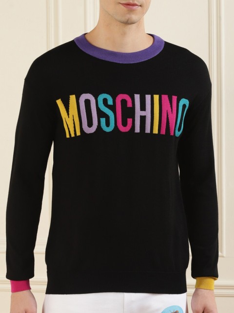 

MOSCHINO COUTURE Men Black & Blue Printed Chest Branding Sweater