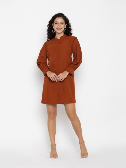 

OCTICS Women Brown Solid Shirt Dress