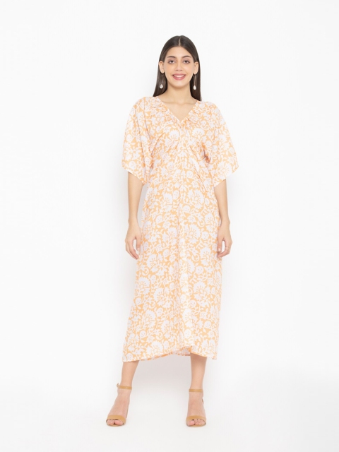 

OCTICS White Floral A-Line Midi Dress
